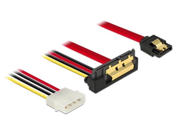 Delock - SATA-kabel - Serial ATA 150/300/600 - 4 pin intern effekt, SATA rak till SATA-kombination (R) vinklad nedåt - 30 cm