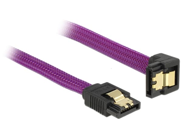 Delock Premium - SATA-kabel - Serial ATA 150/300/600 - SATA (hane) till SATA (hane) - 20 cm - 90° kontakt, sprintlåsning - lila