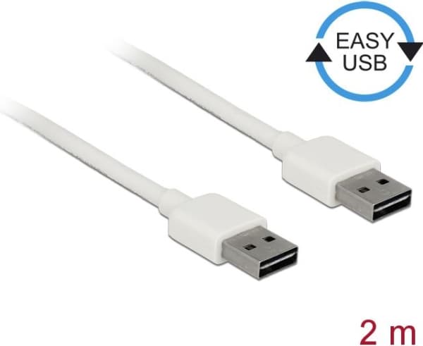 Delock Easy - USB-kabel - USB (hane) vändbar till USB (hane) vändbar - USB 2.0 - 2 m - vit