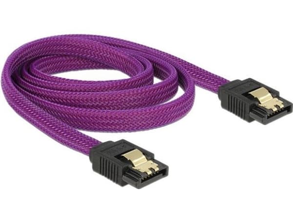 Delock Premium - SATA-kabel - Serial ATA 150/300/600 - SATA (hann) til SATA (hann) - 1 m - låst - purpur