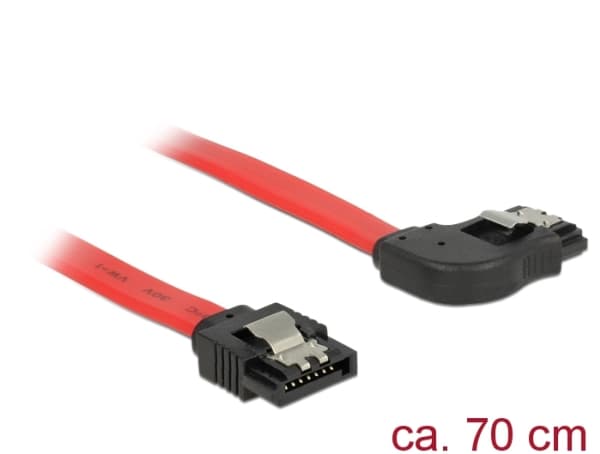 Delock - SATA-kabel - Serial ATA 150/300/600 - SATA (hona) till SATA (hona) - 70 cm - sprintlåsning, högervinklad kontakt - röd