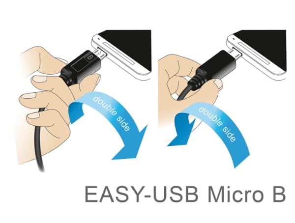 Delock - USB-kabel - USB (hane) rak till mikro-USB typ B (hane) vinklad - USB 2.0 - 50 cm - reversibla kontakter - svart
