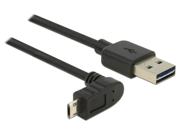 Delock - USB-kabel - USB (hane) rak till mikro-USB typ B (hane) vinklad - USB 2.0 - 50 cm - reversibla kontakter - svart