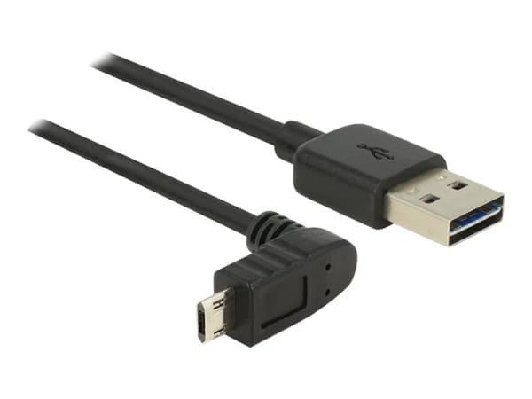 Delock - USB-kabel - USB (hane) rak till mikro-USB typ B (hane) vinklad - USB 2.0 - 50 cm - reversibla kontakter - svart