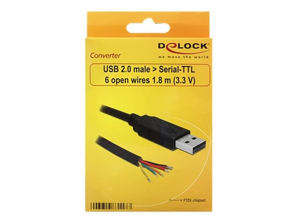 Delock Converter USB 2.0 > Serial-TTL 6 open wires (3.3 V) - Seriell adapter - USB 2.0 - serie - svart