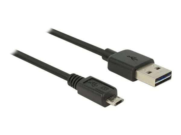 Delock - USB-kabel - USB (hane) till mikro-USB typ B (hane) - USB 2.0 - 3 m - reversibla kontakter - svart
