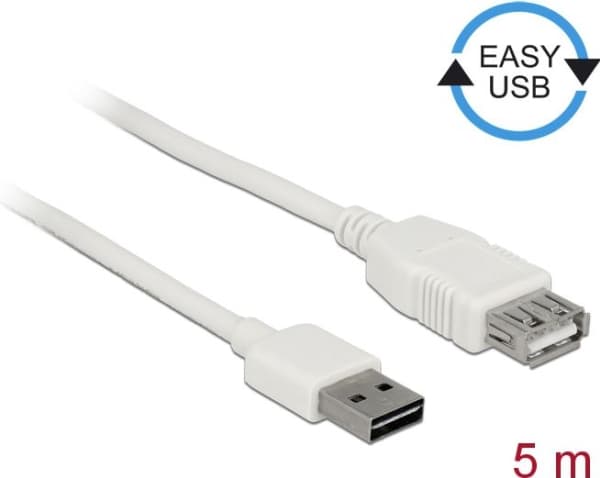 Delock Easy - USB-förlängningskabel - USB (hane) vändbar till USB (hona) - USB 2.0 - 5 m - vit