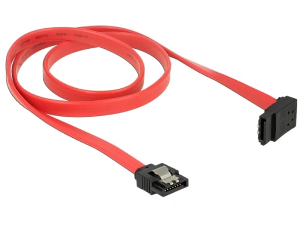 Delock - SATA-kabel - Serial ATA 150/300/600 - SATA (hann) til SATA (hann) - 70 cm - låst, venstrevinklet kontakt - rød