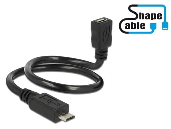 Delock OTG ShapeCable - USB-förlängningskabel - mikro-USB typ B (hona) till mikro-USB typ B (hane) - USB 2.0 OTG - 35 cm - svart