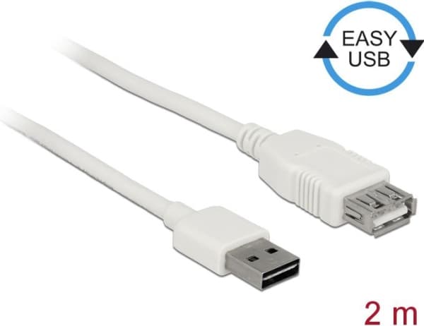 Delock Easy - USB-förlängningskabel - USB (hane) vändbar till USB (hona) - USB 2.0 - 2 m - vit