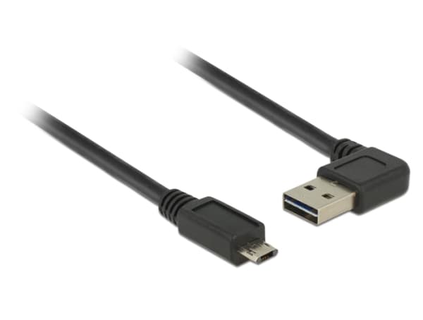 Delock Easy - USB-kabel - USB (hann) venstre/høyre-vinklet til Micro-USB type B (hann) rett - USB 2.0 - 2 m - reversible kontakter - svart