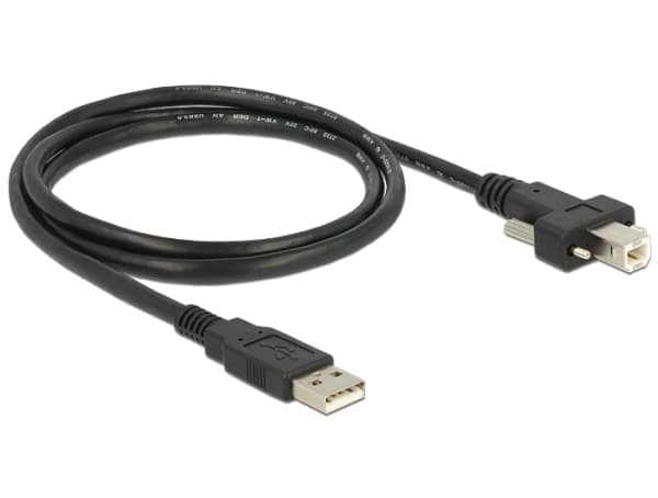 Delock - USB-kabel - USB typ B (hane) till USB (hane) - USB 2.0 - 1 m - tumskruvar - svart