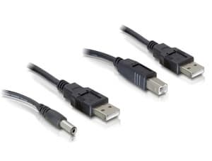 Delock - Strømkabelsett - USB (hann) til USB-type B, LS-jack 2,1 mm (hann) - 30 cm