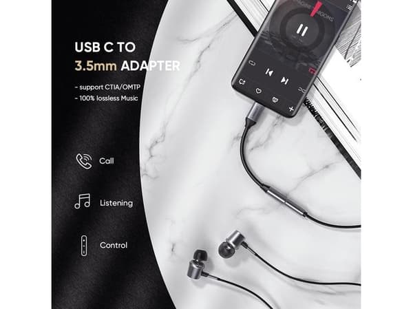 Ugreen 30632, Svart, USB C, 3,5mm, Hankoppling, Honkoppling