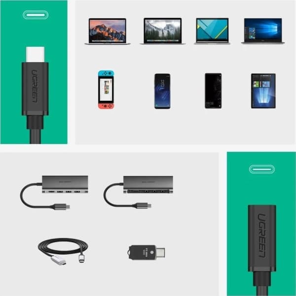 Forlengelseskabel USB-C 3.1 UGREEN, 4K, 60W, 0,5m (svart)