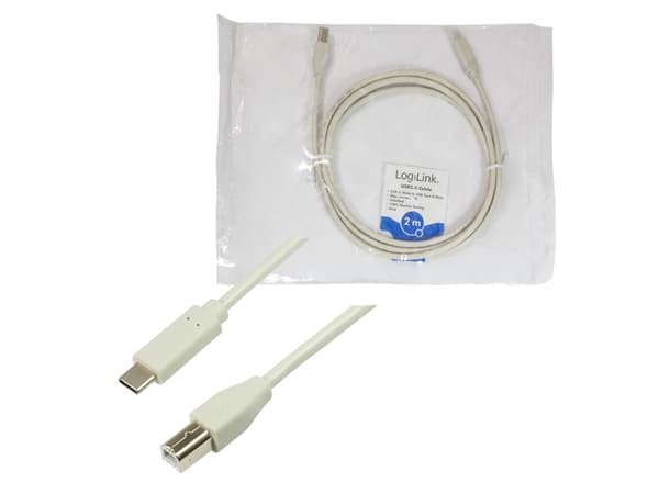 LogiLink CU0161, 2 m, USB C, USB B, USB 2.0, 0,48 Gbit/s, Grå