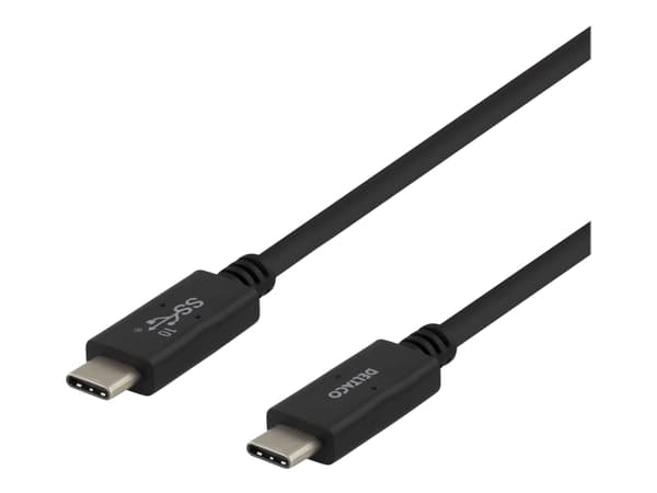 DELTACO - USB-kabel - USB-C (hane) till USB-C (hane) - USB 3.1 Gen 2 - 5 A - 1 m - USB-strömleverans (5A, 100W) - svart