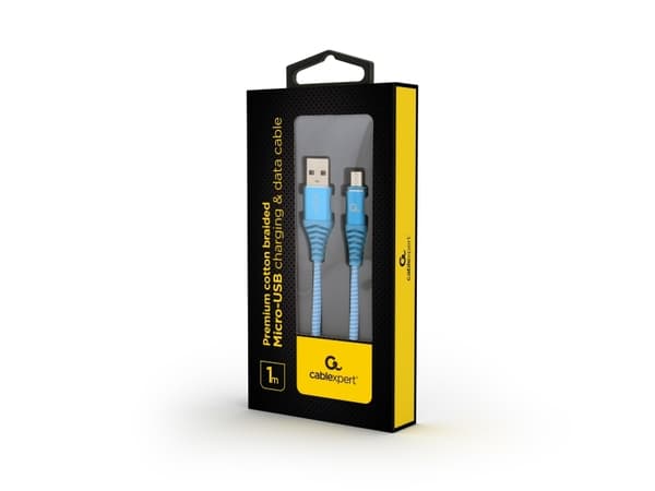 Cablexpert Premium - USB-kabel - Micro-USB Type B (hane) till USB (hane) - USB 2.0 - 2.1 A - 1 m - vit, turkosblå