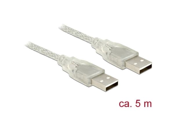 Delock - USB-kabel - USB (hane) till USB (hane) - USB 2.0 - 5 m - transparent