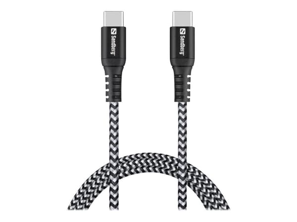 Sandberg Survivor USB-C- USB-C Cable 1M, 1 m, USB C, USB C, USB 2.0, Musta, Harmaa