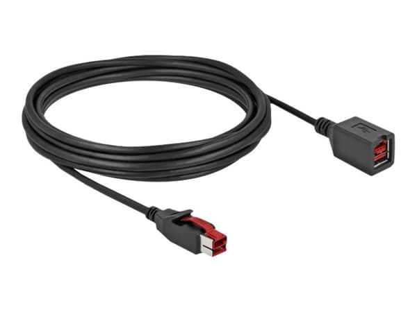 Delock - PoweredUSB extension cable - USB PlusPower (24 V) (hann) til USB PlusPower (24 V) (hunn) - 24 V - 5 m - svart