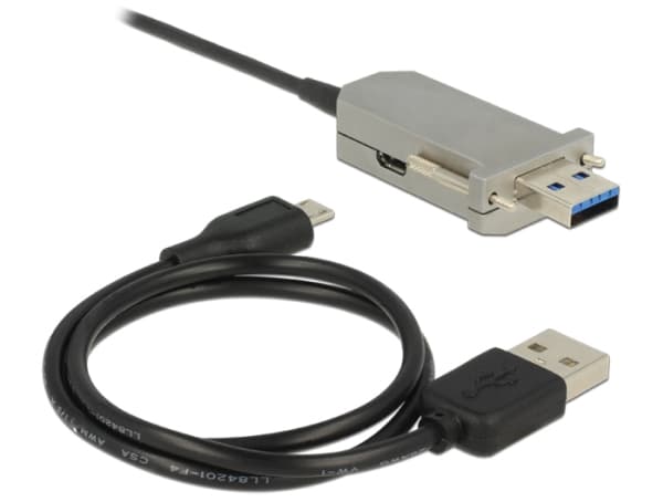 DeLOCK 20m USB3.0-A + USB Micro-B/USB3.0-A, 20 m, USB A, USB A/Micro-USB B, USB 3.2 Gen 1 (3.1 Gen 1), Uros/naaras, Musta, Hopea