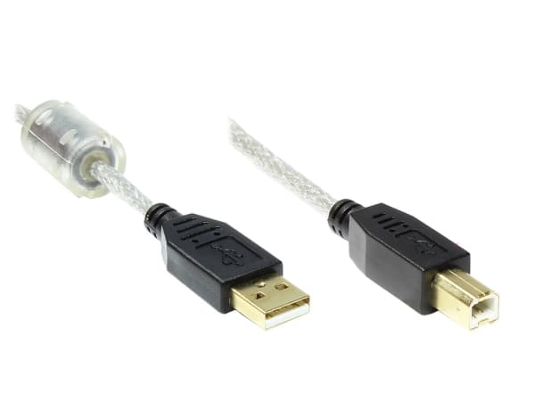 Alcasa 2510-3TQ, 3 m, USB A, USB B, USB 2.0, Hankjønn/hankjønn, Sort