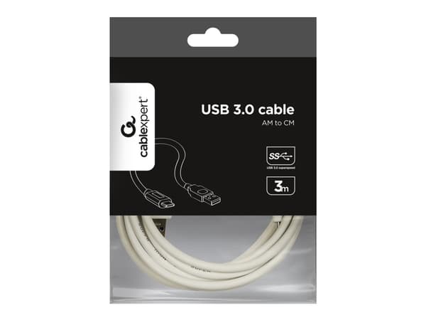 Cablexpert - USB-kabel - 24 pin USB-C (hane) till USB typ A (hane) - USB 3.0 - 3 A - 3 m - formpressad - vit