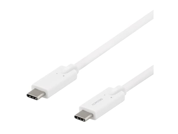 DELTACO USBC-1504 - USB-kabel - 24-polig USB-C (hane) till 24-polig USB-C (hane) - 5 A - 2 m - vit