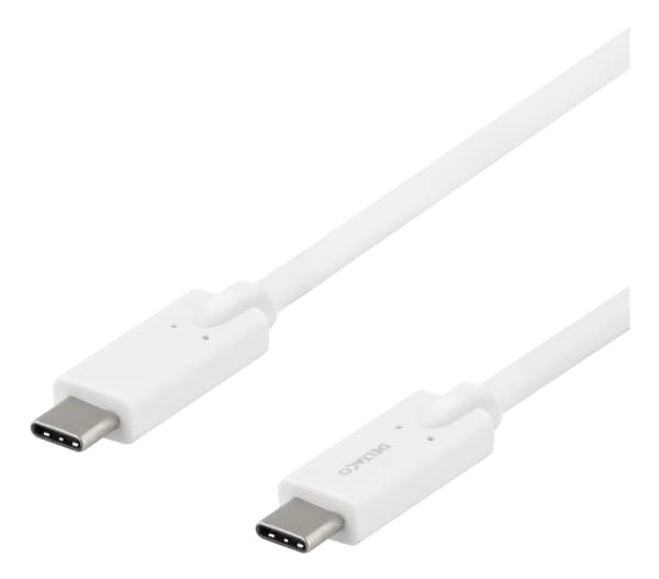 DELTACO USBC-1504 - USB-kabel - 24-polig USB-C (hane) till 24-polig USB-C (hane) - 5 A - 2 m - vit
