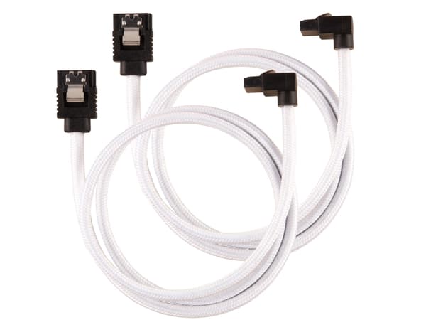CORSAIR Premium Sleeved - SATA-kabel - Serial ATA 150/300/600 - SATA (hane) rak, låst till SATA (hane) högervinklad - 60 cm - vit (paket om 2)