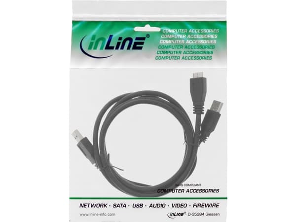 InLine 35415Y, 1,5 m, Micro-USB B, 2 x USB A, USB 3.2 Gen 1 (3.1 Gen 1), Hankjønn/hankjønn, Sort