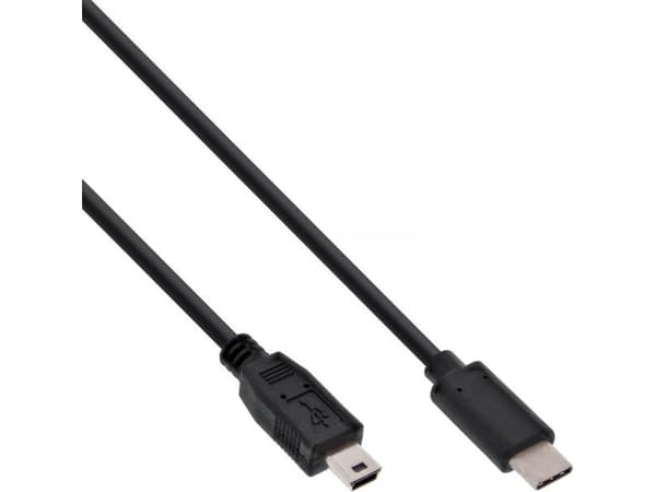 InLine USB C/USB Mini-B, 5 m, 5 m, USB C, Mini-USB B, USB 2.0, Man/Femal, Svart