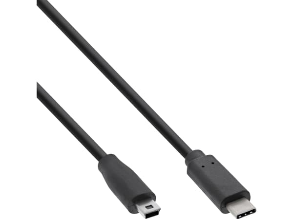 InLine USB C/USB Mini-B, 5 m, 5 m, USB C, Mini-USB B, USB 2.0, Man/Femal, Svart