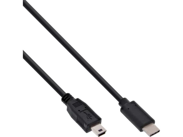 InLine USB C/USB Mini-B, 5 m, 5 m, USB C, Mini-USB B, USB 2.0, Man/Femal, Svart