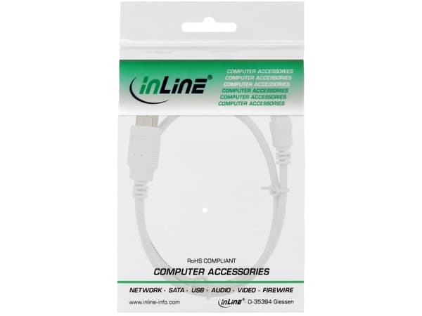 InLine® USB 2.0 mini kabel, USB A hane till mini B hane (5pin), vit, 0,5m
