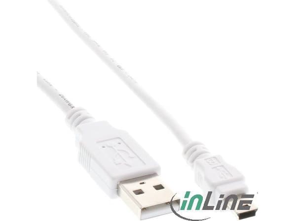 InLine® USB 2.0 mini kabel, USB A hane till mini B hane (5pin), vit, 0,5m