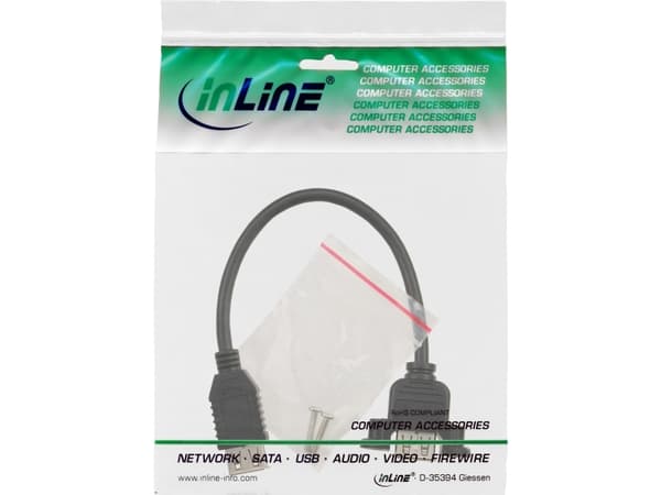 InLine 33441D, 0,2 m, USB A, USB A, USB 2.0, Honkoppling/Honkoppling, Svart