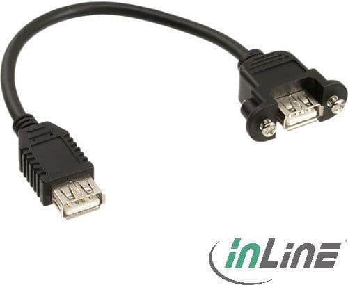 InLine 33441D, 0,2 m, USB A, USB A, USB 2.0, Honkoppling/Honkoppling, Svart