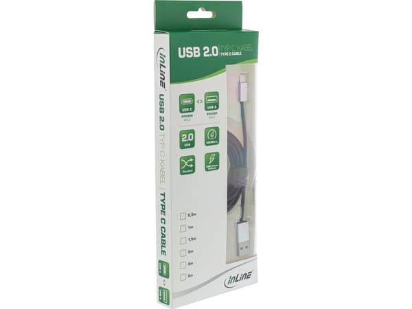 InLine 35833, 3 m, USB A, USB C, USB 2.0, hane/kvinna, svart