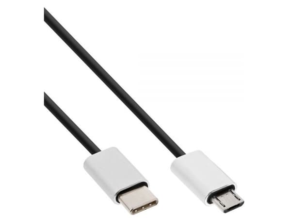 InLine 35844, 1,5 m, Micro-USB B, USB C, USB 2.0, Hankjønn/hankjønn, Sort