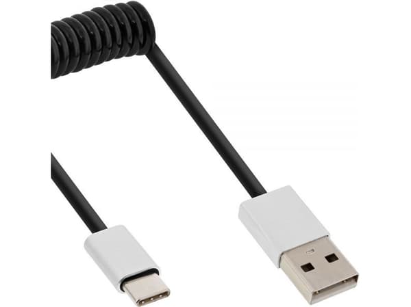 InLine 35871, 1 m, USB A, USB C, USB 2.0, hane/kvinna, svart
