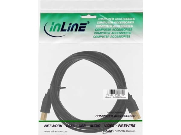 InLine 34505S, 0,5 m, USB A, USB B, USB 2.0, hane/kvinna, svart