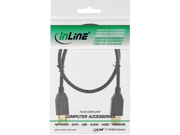 InLine 34318S, 2 m, USB A, USB A, USB 2.0, hane/kvinna, svart
