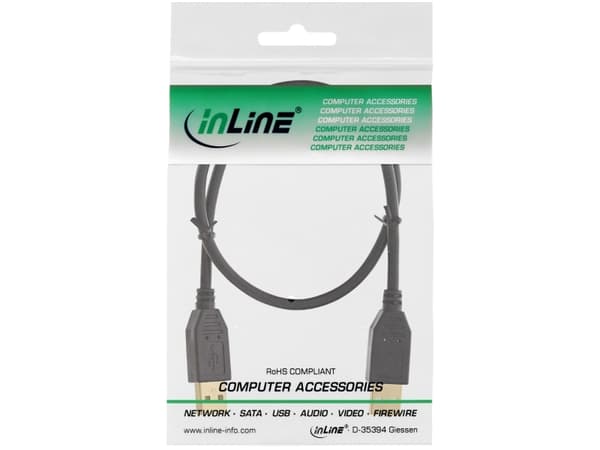 InLine 34318S, 2 m, USB A, USB A, USB 2.0, hane/kvinna, svart
