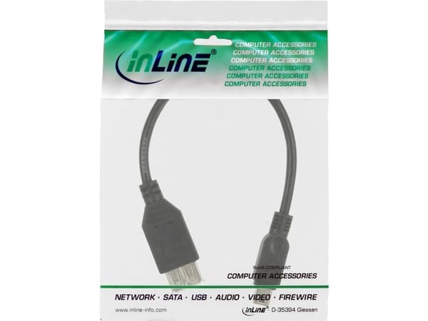 InLine 33500C, 0,2 m, Mini-USB B, USB A, USB 2.0, Hane/Hona, Svart