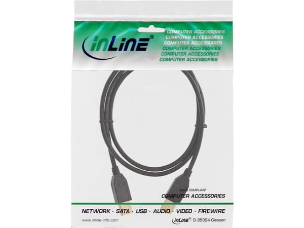 InLine 34310S, 1 m, USB A, USB A, USB 2.0, hane/kvinna, svart