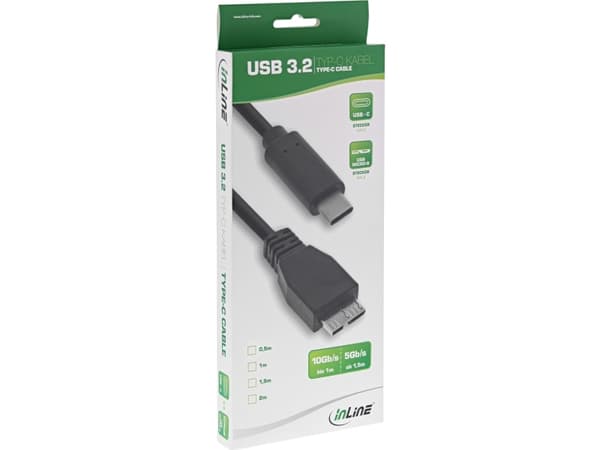 InLine 35722, 2 m, USB C, Micro-USB B, USB 3.2 Gen 2 (3.1 Gen 2), Hankjønn/hankjønn, Sort