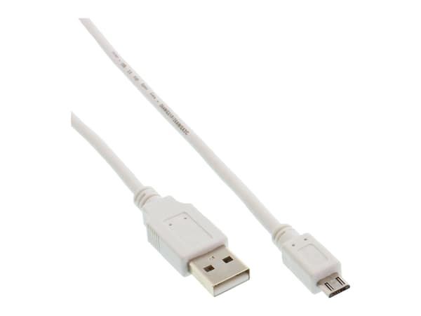 InLine 1m USB 2.0 A-microB m/m, 1 m, USB A, Micro-USB B, USB 2.0, Uros/uros, Valkoinen