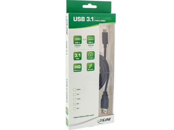InLine 35712, 2 m, USB A, USB C, USB 3.2 Gen 2 (3.1 Gen 2), hane/kvinna, svart
